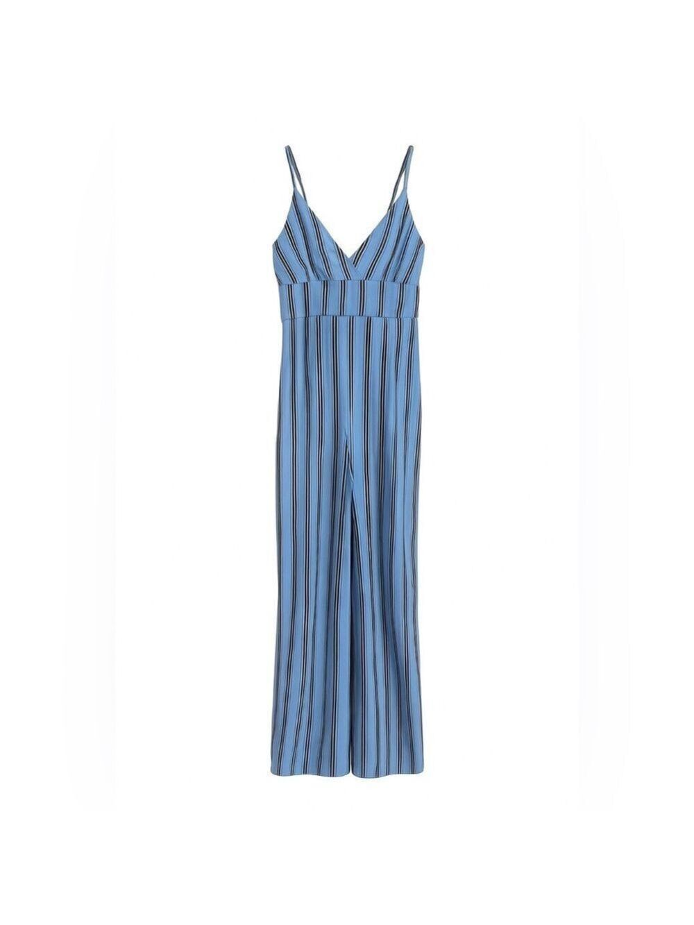 Ardene Blue Striped Wide Leg Jumpsuit Size Small